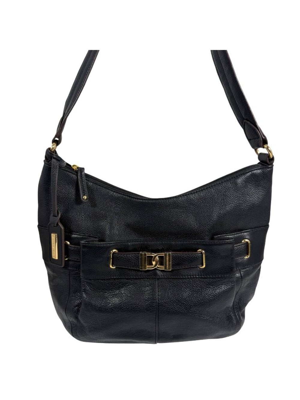Tignanello Black Leather Shoulder Bag Gold Hardware Hobo Bikercore Style